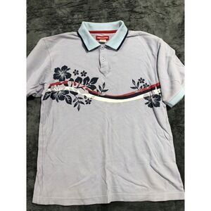 Unionbay Polo Shirt Kids Medium Purple Floral Hibiscus Short Sleeve Cotton